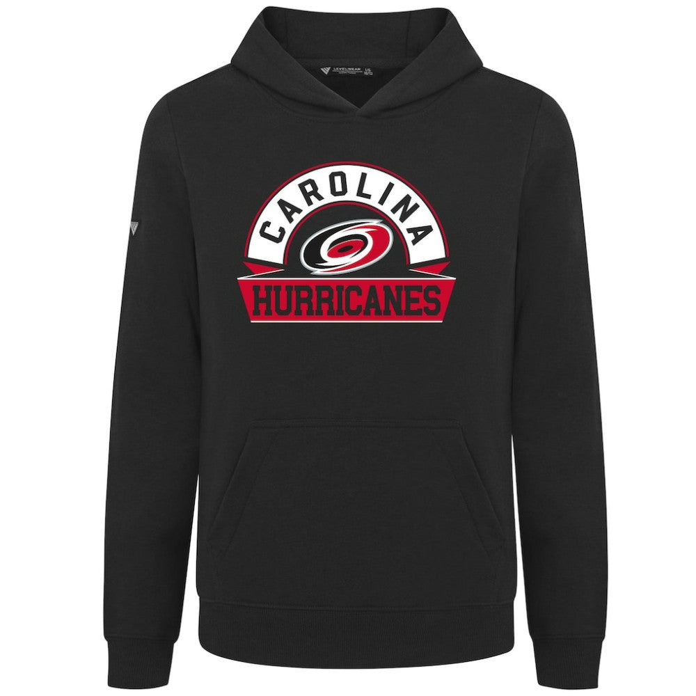 Carolina Hurricanes Levelwear Youth Podium Banner Arch Pullover Hoodie - Black - NHL