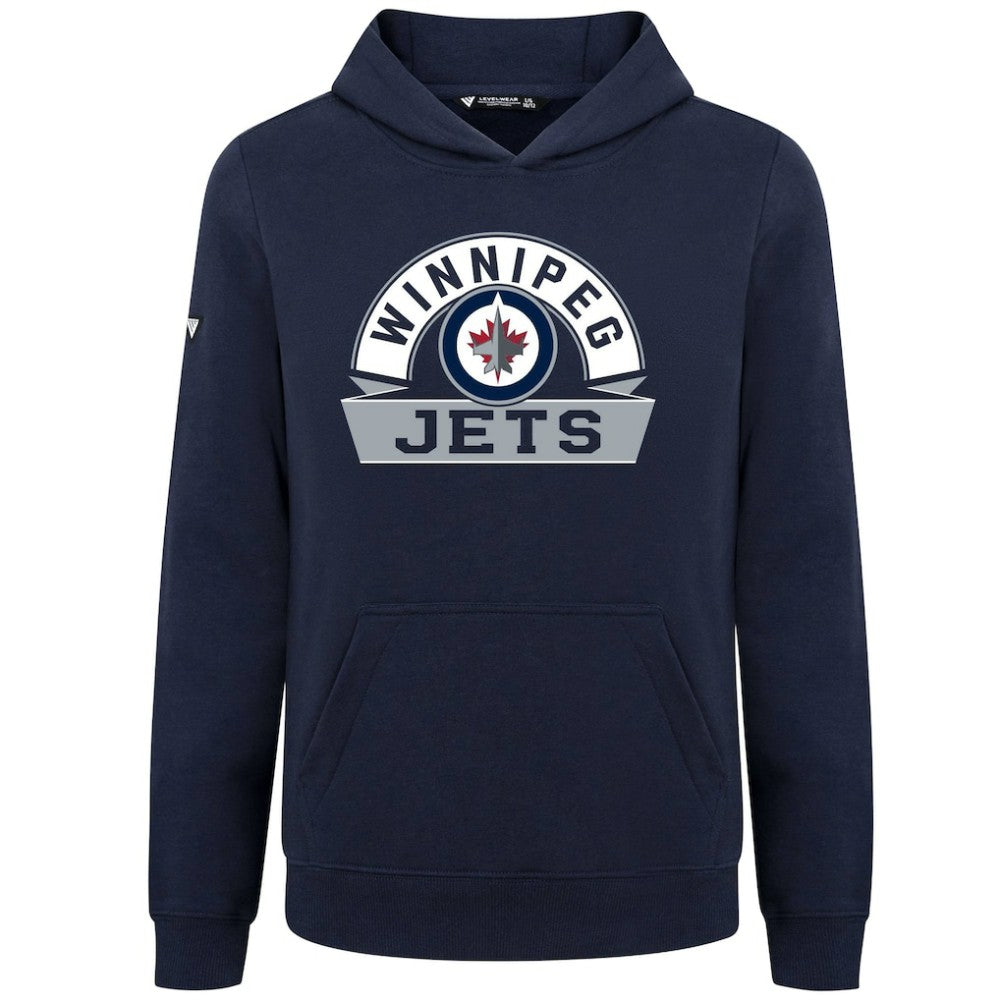 Winnipeg Jets Levelwear Youth Podium Banner Arch Pullover Hoodie - Navy - NHL