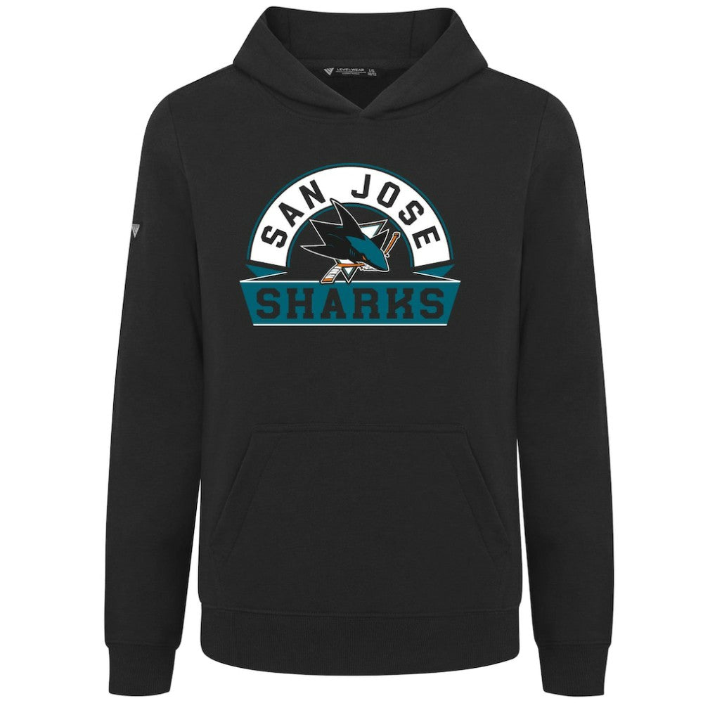 San Jose Sharks Levelwear Youth Podium Banner Arch Pullover Hoodie - Black - NHL