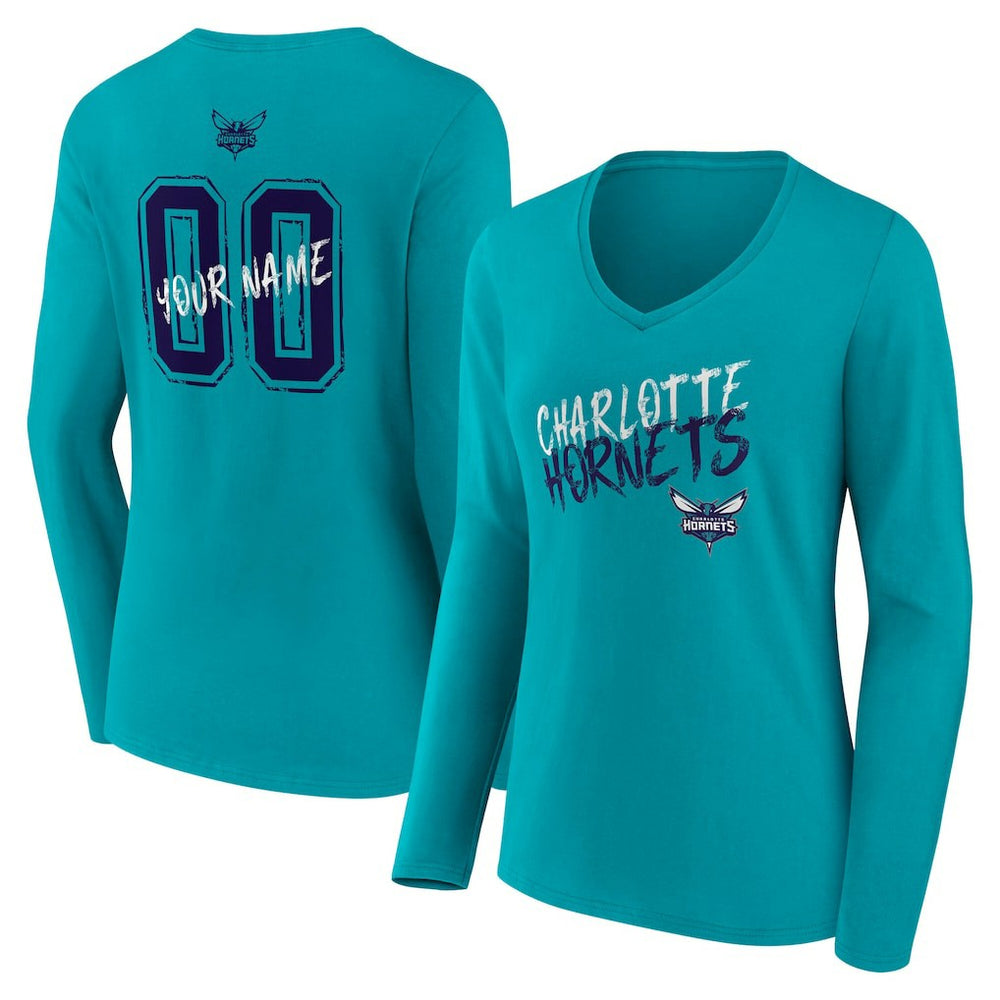 Charlotte Hornets Women's Hustle Custom Long Sleeve V-Neck T-Shirt Teal - NBA