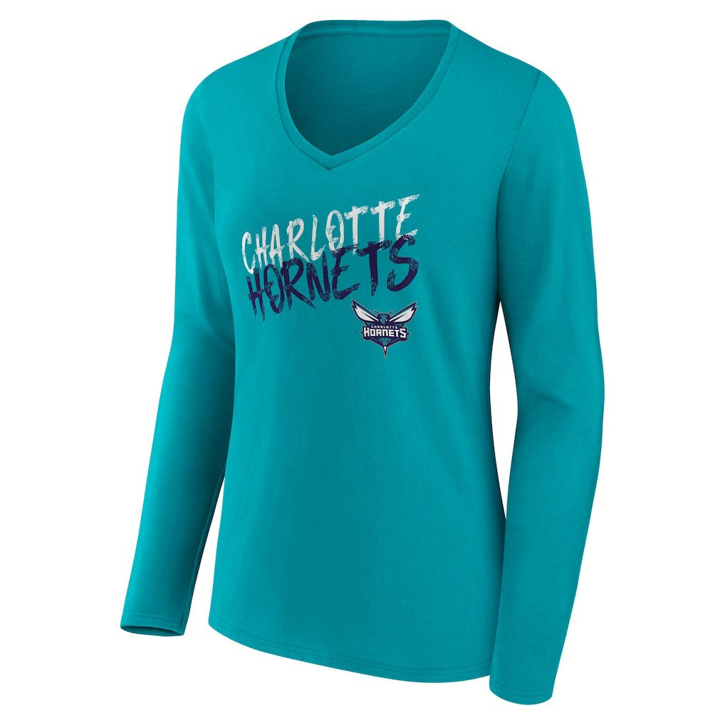 Charlotte Hornets Women's Hustle Custom Long Sleeve V-Neck T-Shirt Teal - NBA