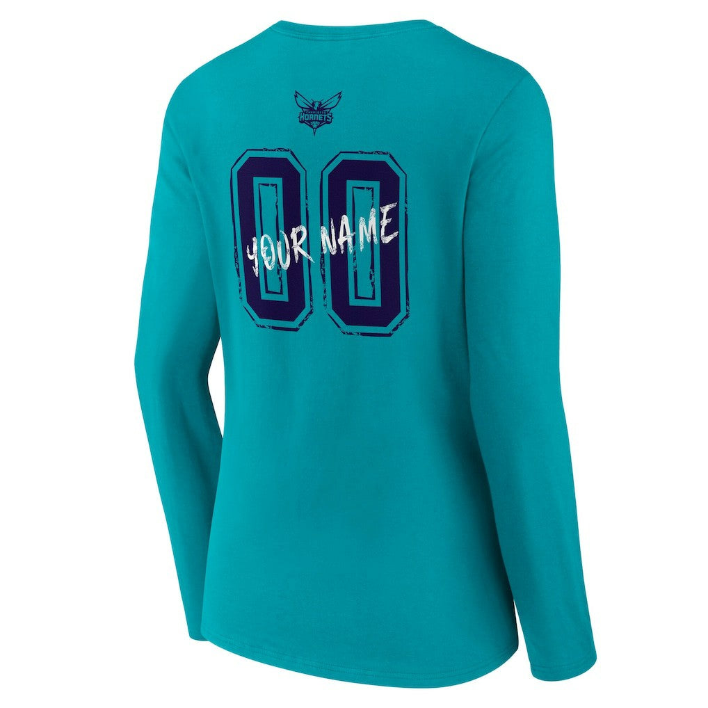 Charlotte Hornets Women's Hustle Custom Long Sleeve V-Neck T-Shirt Teal - NBA