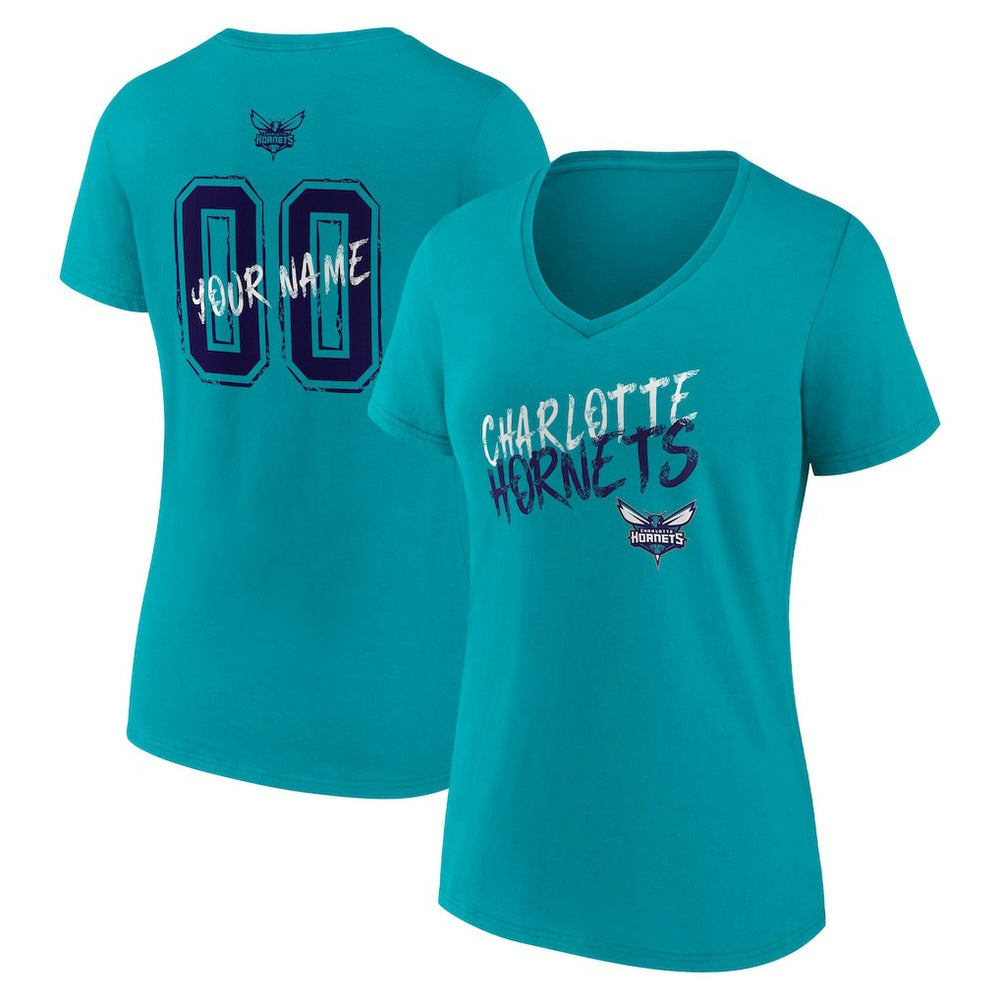 Charlotte Hornets Women's Hustle Custom V-Neck T-Shirt Teal - NBA