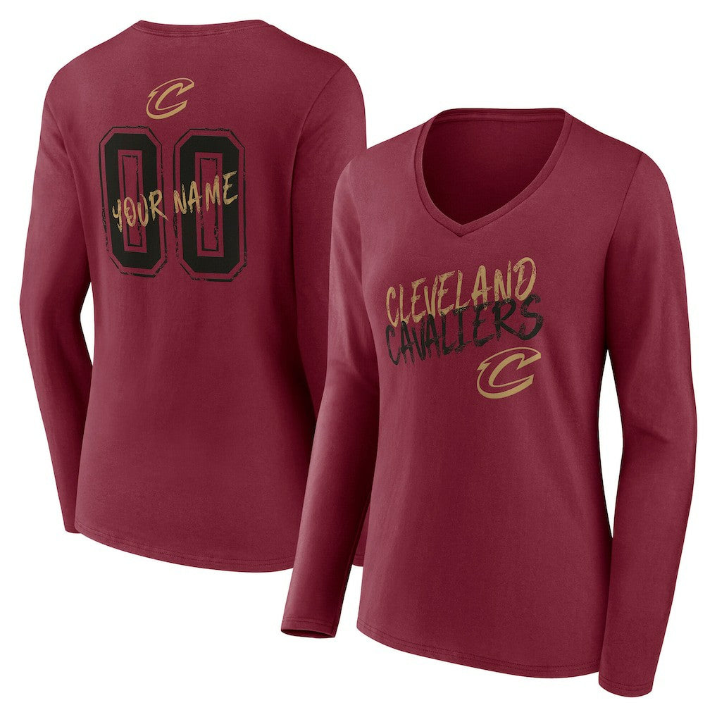 Cleveland Cavaliers Women's Hustle Custom Long Sleeve V-Neck T-Shirt Wine - NBA