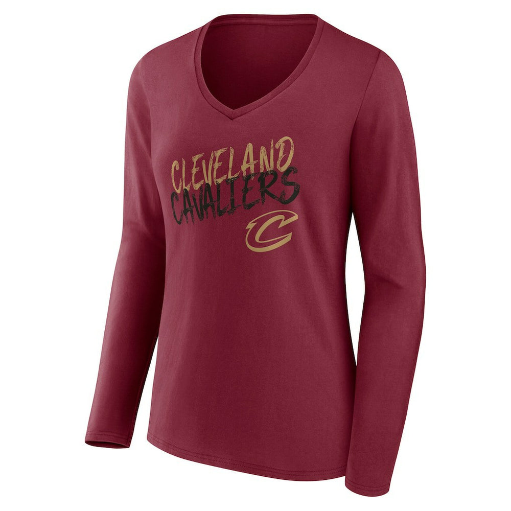 Cleveland Cavaliers Women's Hustle Custom Long Sleeve V-Neck T-Shirt Wine - NBA