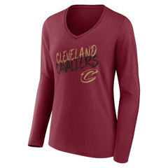Cleveland Cavaliers Women's Hustle Custom Long Sleeve V-Neck T-Shirt Wine - NBA
