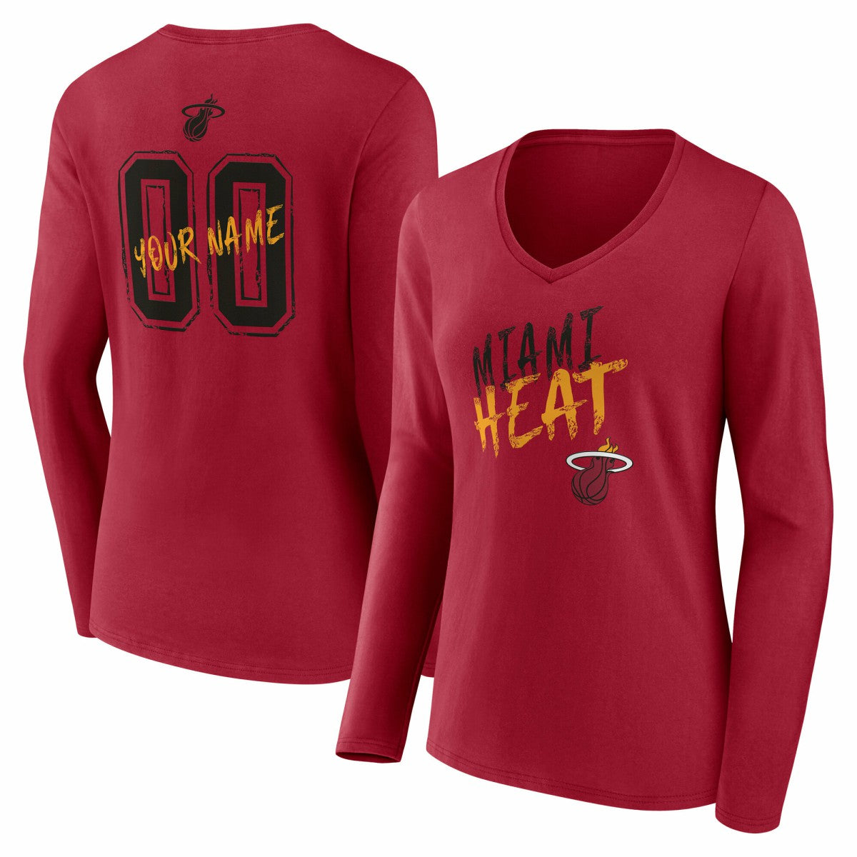 Miami Heat Women's Hustle Custom Long Sleeve V-Neck T-Shirt Red - NBA