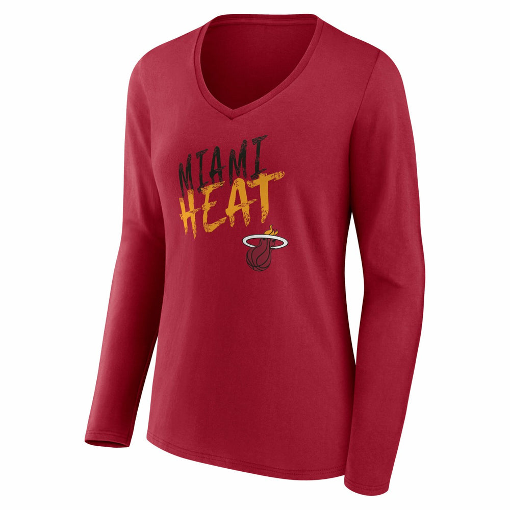 Miami Heat Women's Hustle Custom Long Sleeve V-Neck T-Shirt Red - NBA