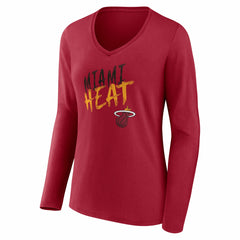 Miami Heat Women's Hustle Custom Long Sleeve V-Neck T-Shirt Red - NBA