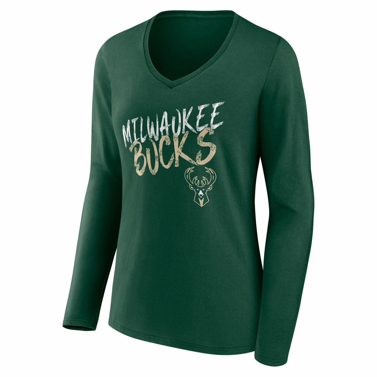 Milwaukee Bucks Women's Hustle Custom Long Sleeve V-Neck T-Shirt Hunter Green - NBA