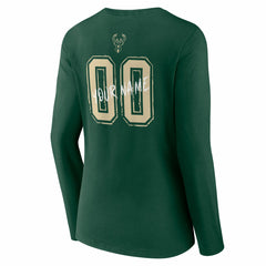 Milwaukee Bucks Women's Hustle Custom Long Sleeve V-Neck T-Shirt Hunter Green - NBA