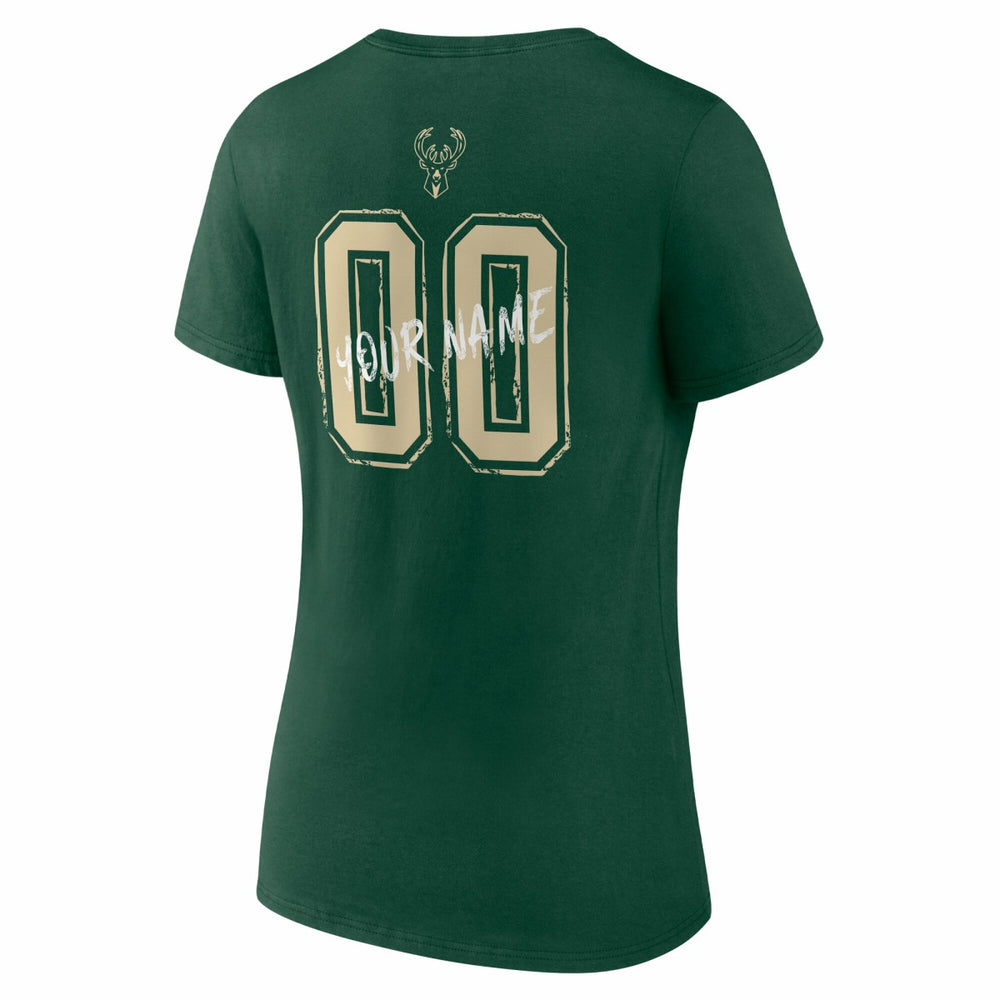 Milwaukee Bucks Women's Hustle Custom V-Neck T-Shirt Hunter Green - NBA