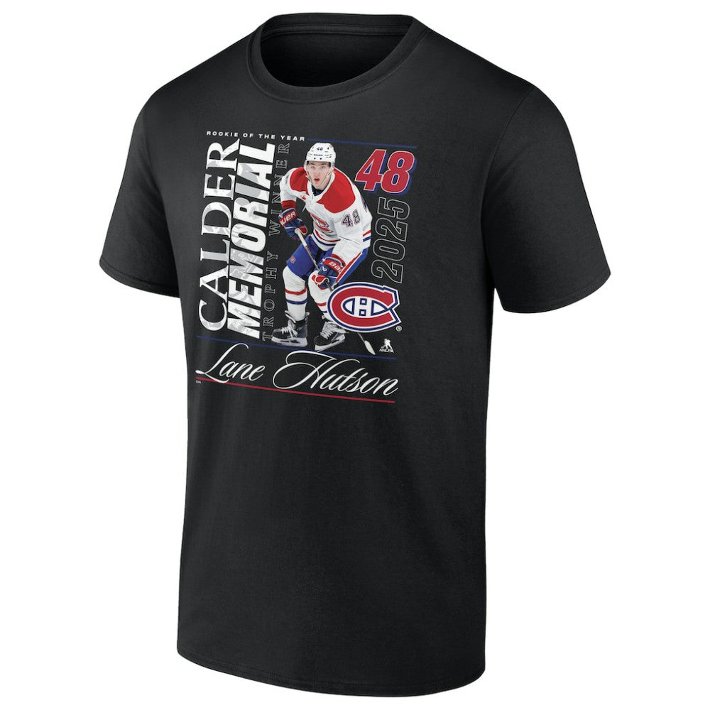 Lane Hutson Montreal Canadiens 2025 Calder Memorial Trophy Winner T-Shirt - Black - NHL