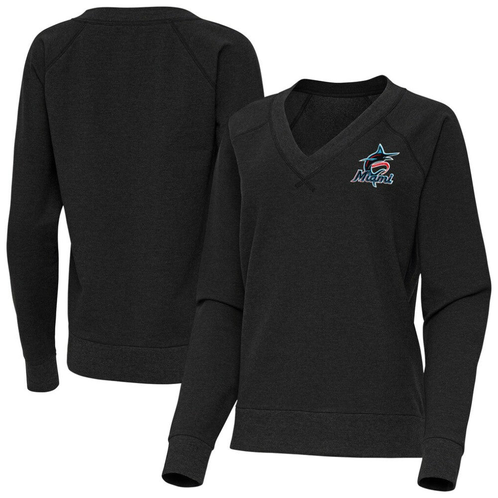 Miami Marlins Antigua Women's Varsity Tri-Blend V-Neck Long Sleeve T-Shirt - MLB