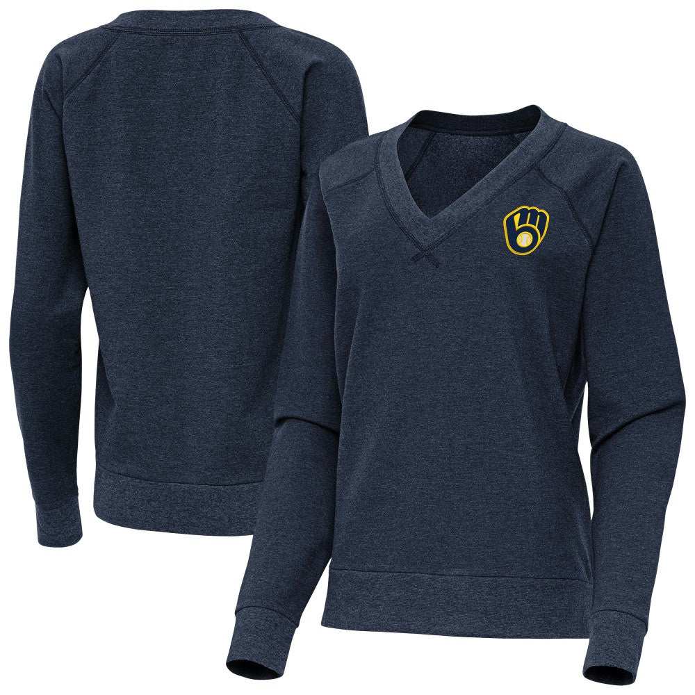 Milwaukee Brewers Antigua Women's Varsity Tri-Blend V-Neck Long Sleeve T-Shirt - MLB