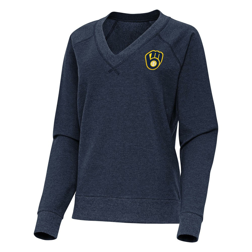Milwaukee Brewers Antigua Women's Varsity Tri-Blend V-Neck Long Sleeve T-Shirt - MLB