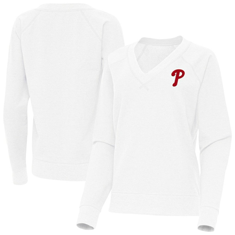 Philadelphia Phillies Antigua Women's Varsity Tri-Blend V-Neck Long Sleeve T-Shirt - MLB