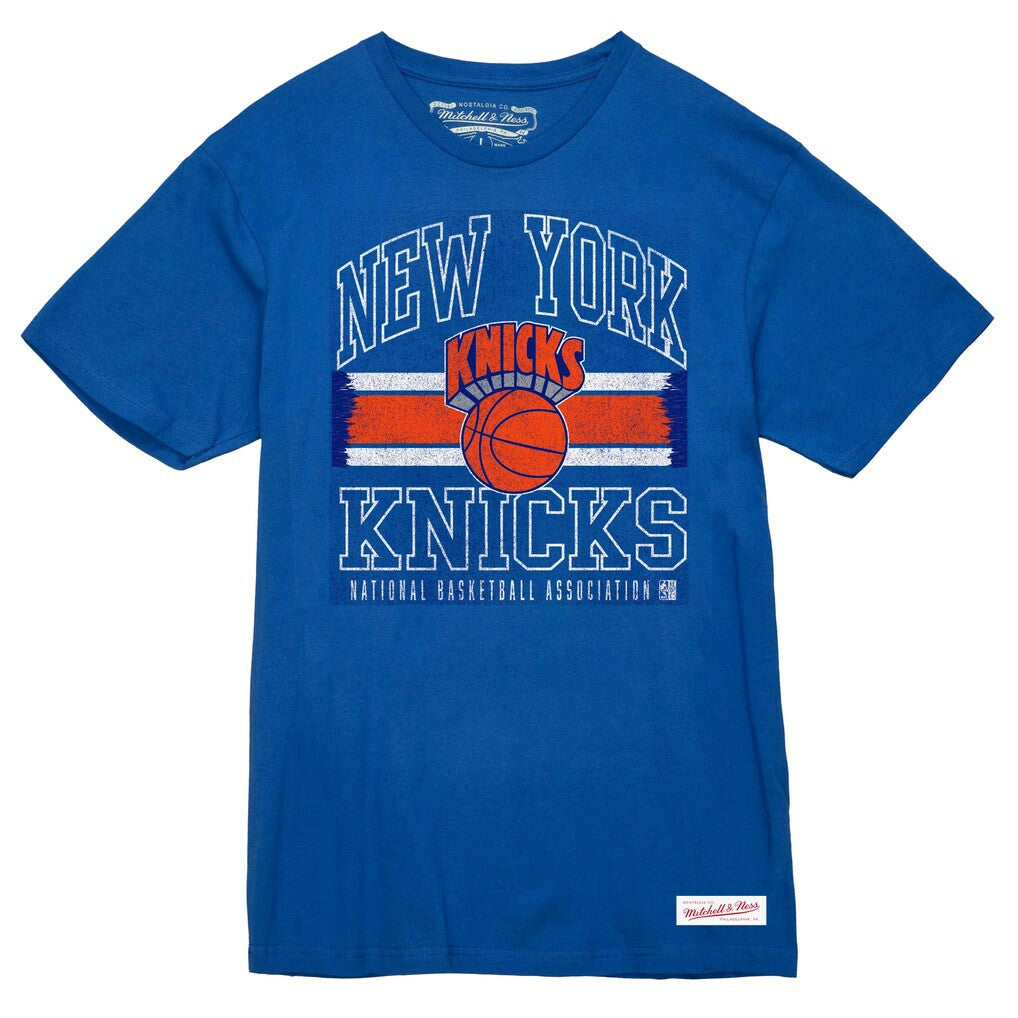 New York Knicks Striped Logo Lockup Premium T-Shirt Royal - NBA