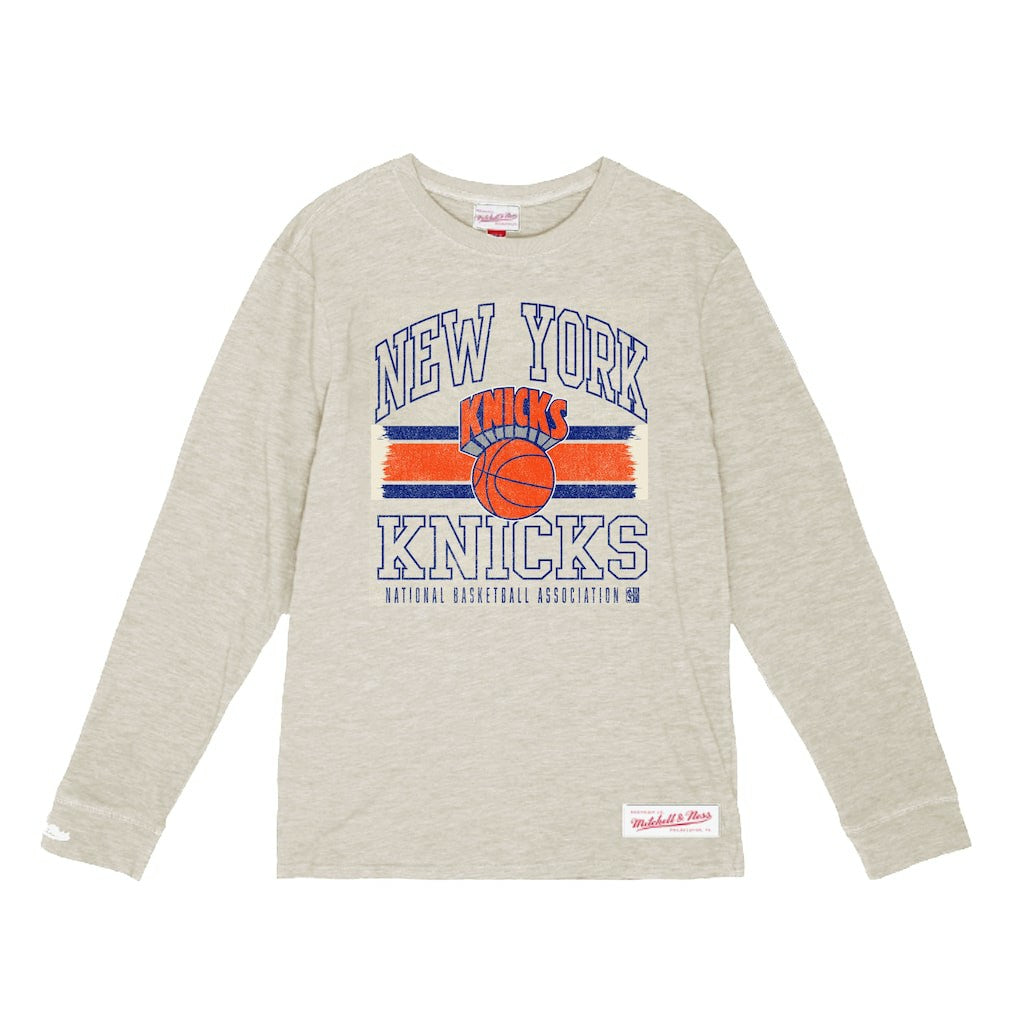 New York Knicks Striped Logo Lockup Premium T-Shirt Cream - NBA