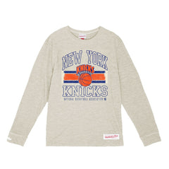 New York Knicks Striped Logo Lockup Premium T-Shirt Cream - NBA