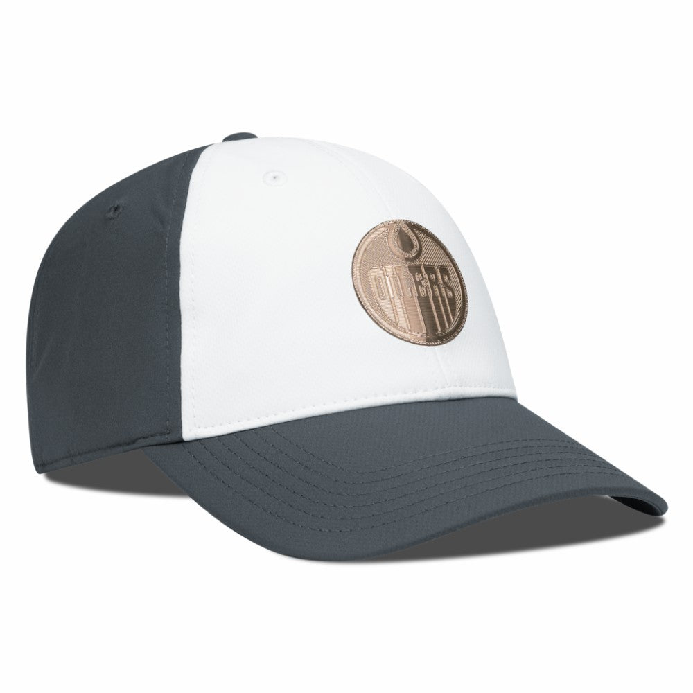 Edmonton Oilers Levelwear Endure Copper Insignia Adjustable Hat - White/Charcoal - NHL