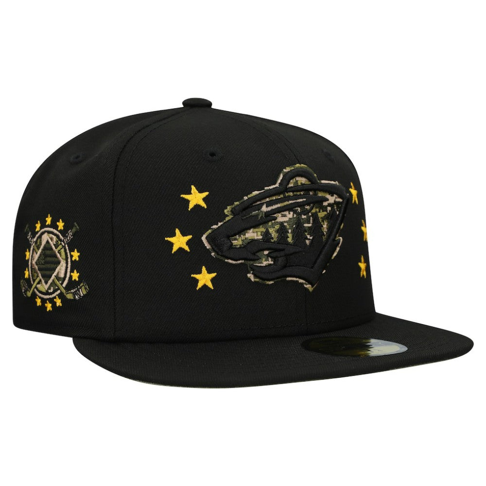 Minnesota Wild New Era Military Appreciation Digital Camo Stars 59FIFTY Fitted Hat - Black - NHL