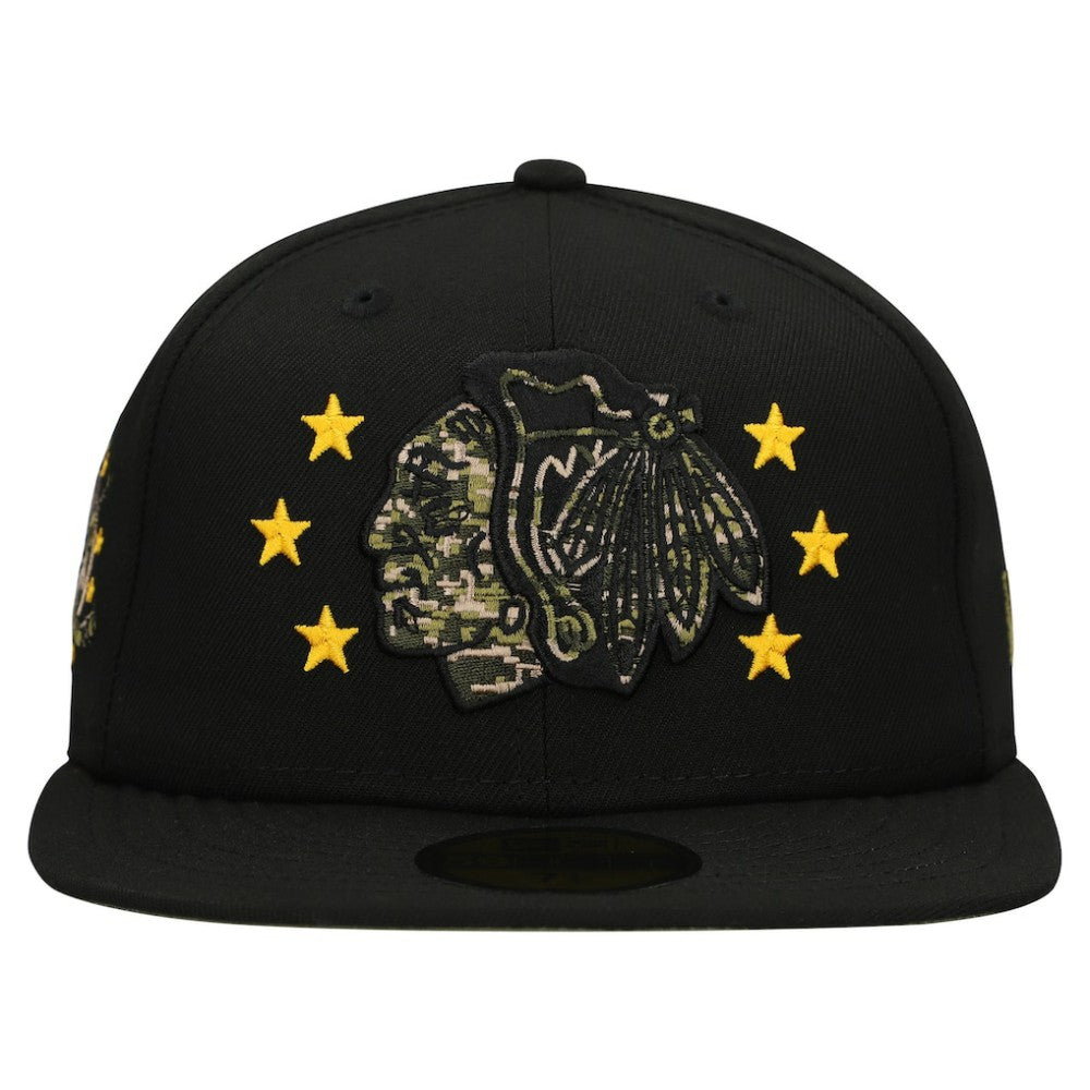 Chicago Blackhawks New Era Military Appreciation Digital Camo Stars 59FIFTY Fitted Hat - Black - NHL
