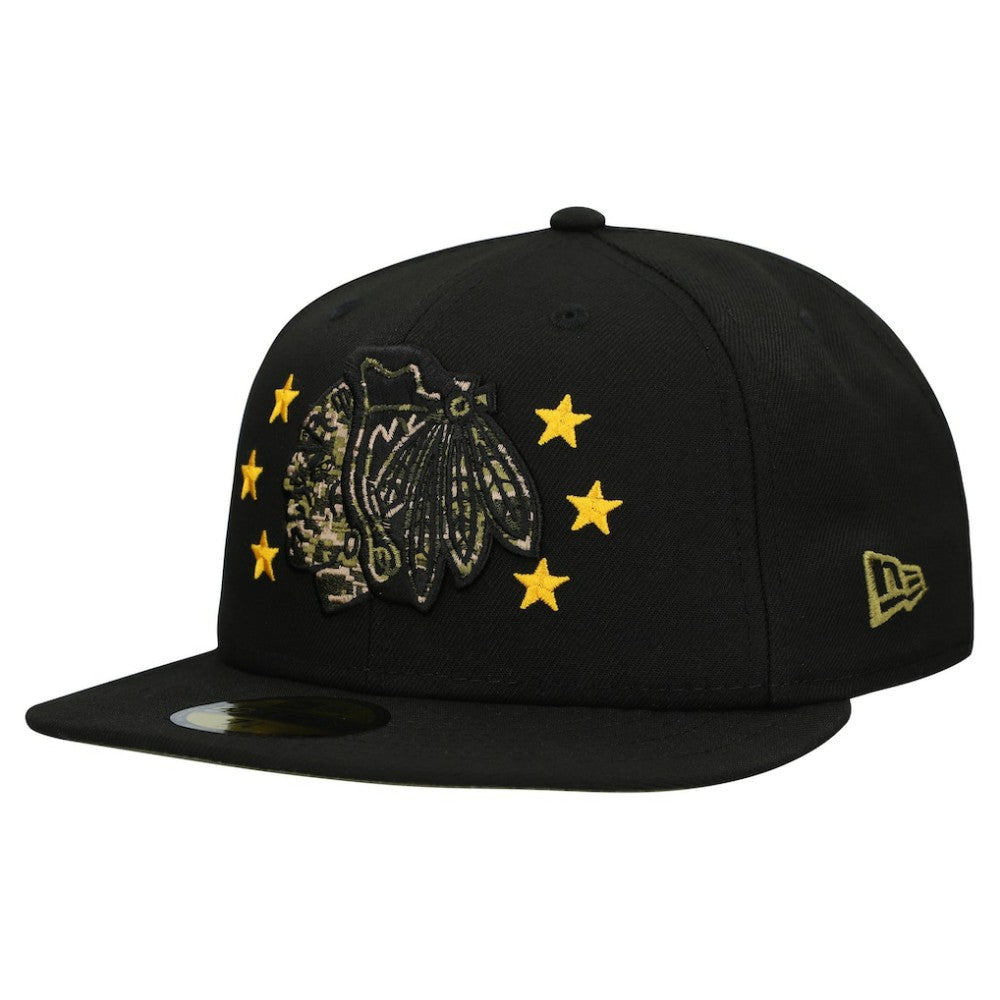 Chicago Blackhawks New Era Military Appreciation Digital Camo Stars 59FIFTY Fitted Hat - Black - NHL