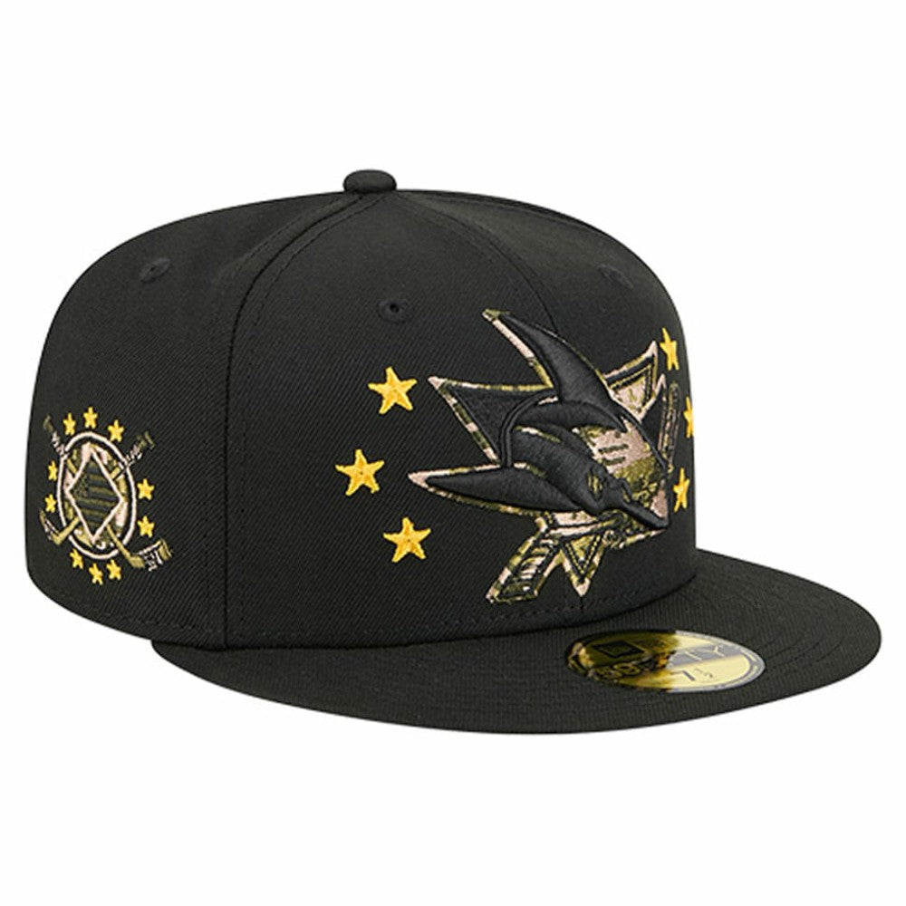 San Jose Sharks New Era Military Appreciation Digital Camo Stars 59FIFTY Fitted Hat - Black - NHL