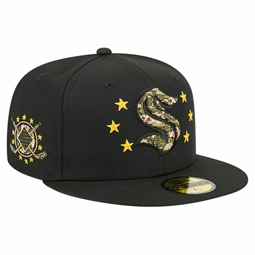 Seattle Kraken New Era Military Appreciation Digital Camo Stars 59FIFTY Fitted Hat - Black - NHL