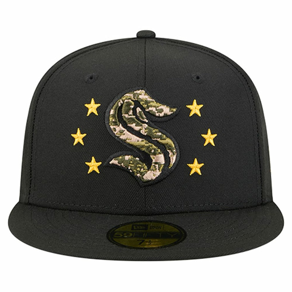 Seattle Kraken New Era Military Appreciation Digital Camo Stars 59FIFTY Fitted Hat - Black - NHL