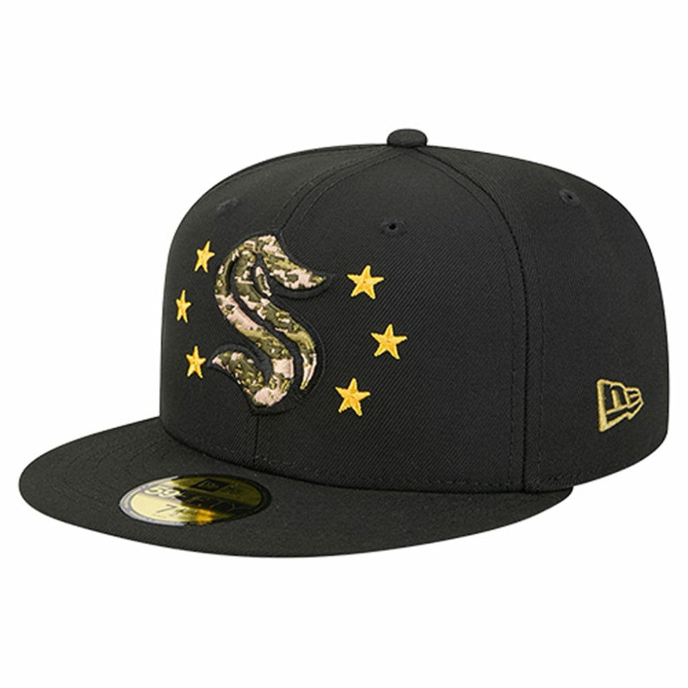 Seattle Kraken New Era Military Appreciation Digital Camo Stars 59FIFTY Fitted Hat - Black - NHL