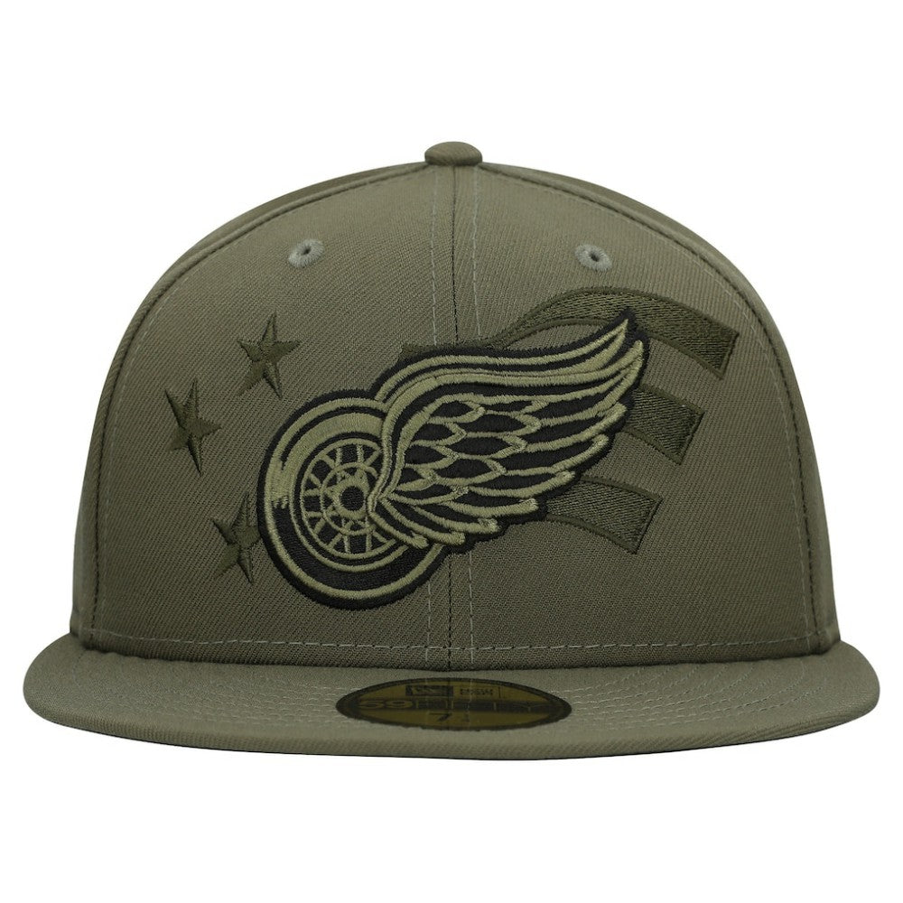 Detroit Red Wings New Era Military Appreciation Flag 59FIFTY Fitted Hat - Olive - NHL