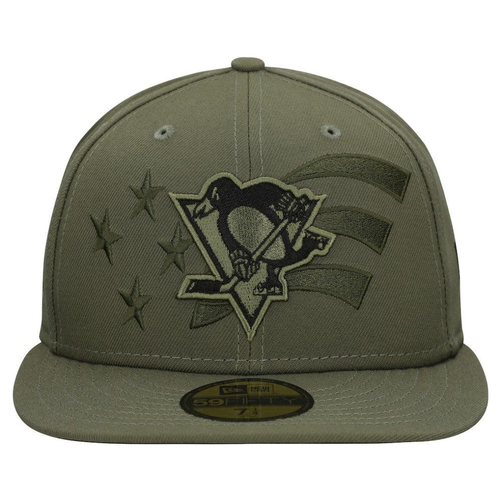 Pittsburgh Penguins New Era Military Appreciation Flag 59FIFTY Fitted Hat - Olive - NHL