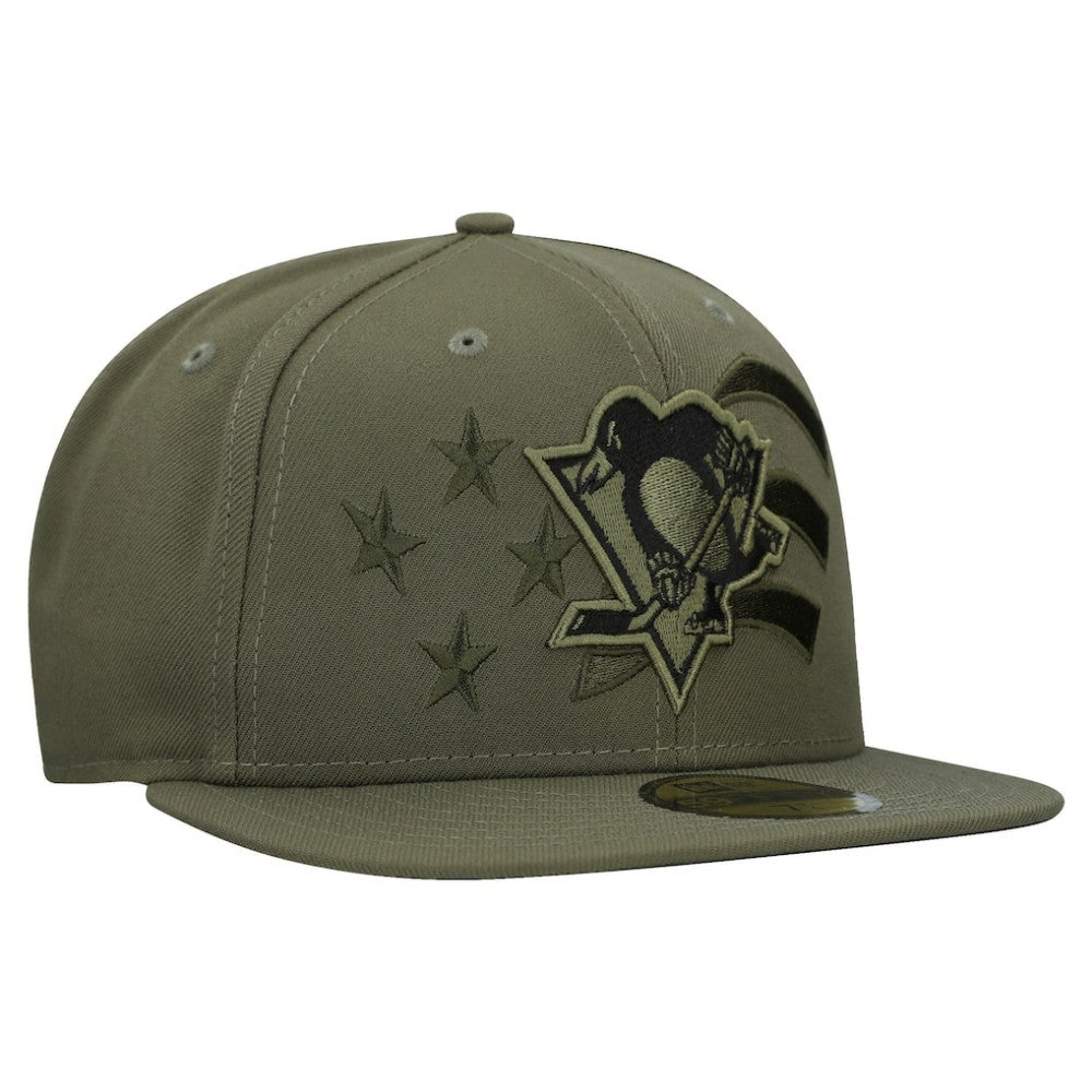 Pittsburgh Penguins New Era Military Appreciation Flag 59FIFTY Fitted Hat - Olive - NHL