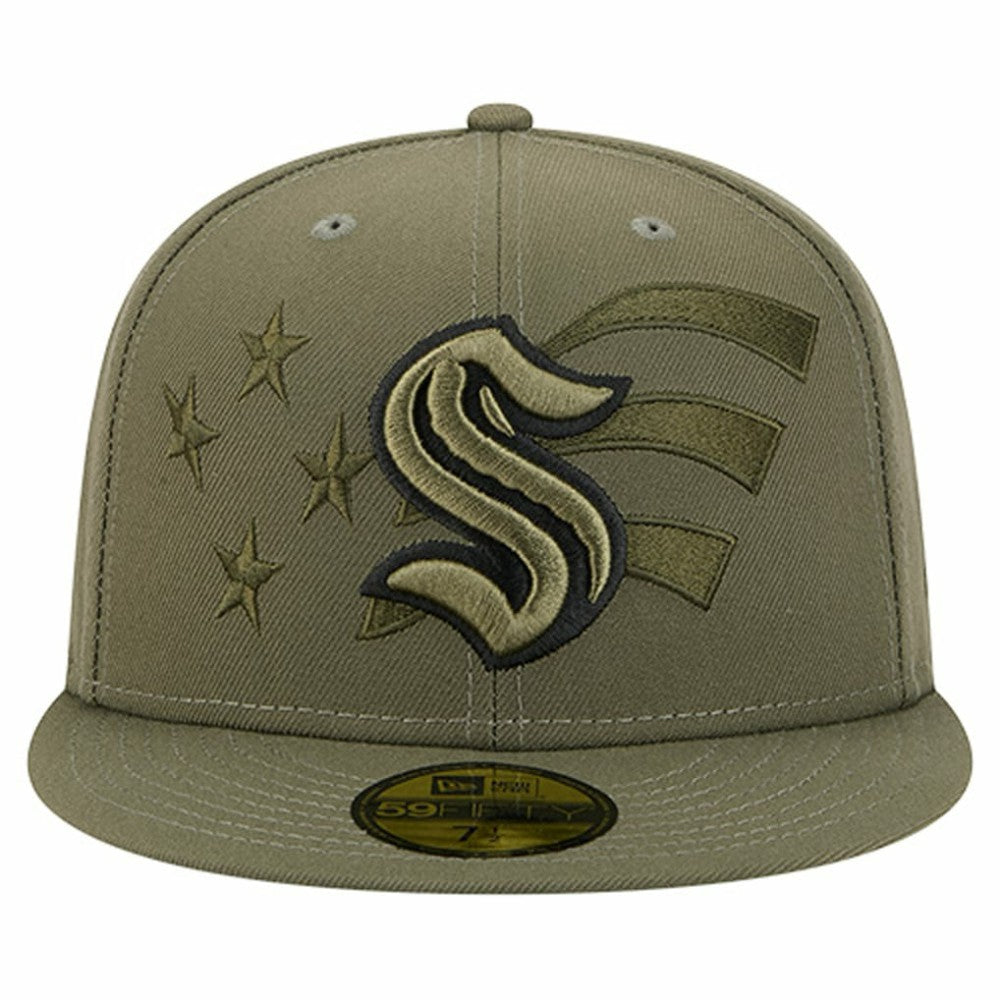 Seattle Kraken New Era Military Appreciation Flag 59FIFTY Fitted Hat - Olive - NHL