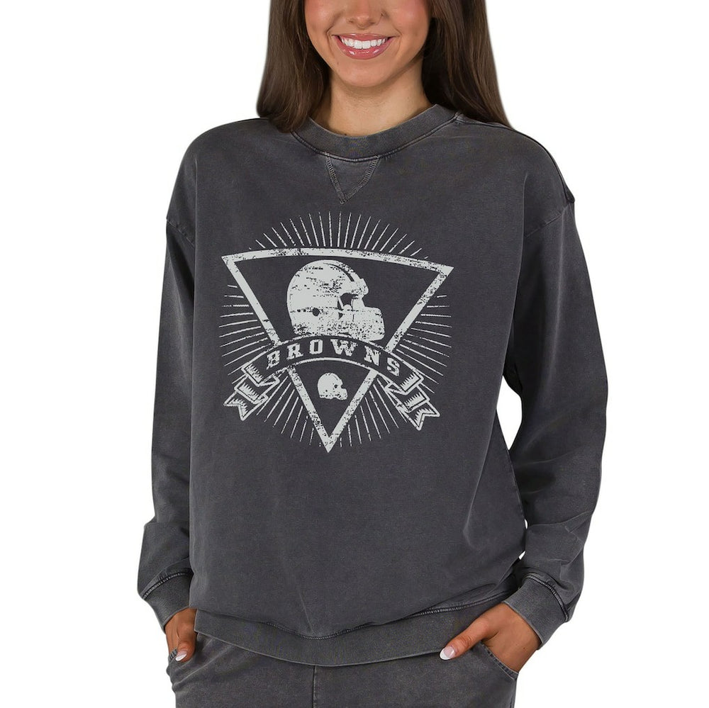 Cleveland Browns Concepts Sport Women's Boxy Mist French Terry Long Sleeve Top Charcoal | NFL
