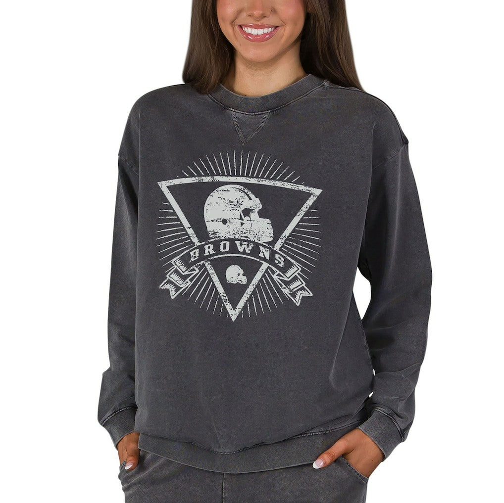 Cleveland Browns Concepts Sport Women's Boxy Mist French Terry Long Sleeve Top Charcoal | NFL
