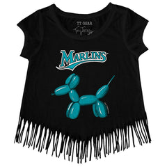 Miami Marlins Tiny Turnip Girls Youth Balloon Dog Fringe T-Shirt - MLB