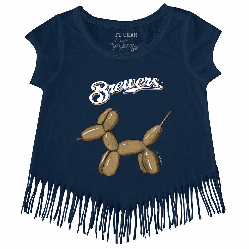 Milwaukee Brewers Tiny Turnip Girls Youth Balloon Dog Fringe T-Shirt - MLB