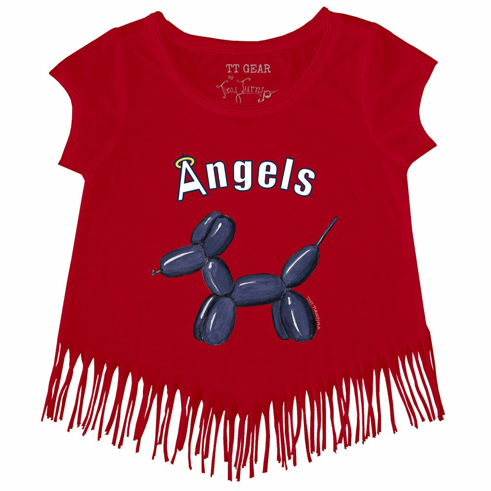 Los Angeles Angels Tiny Turnip Girls Youth Balloon Dog Fringe T-Shirt - MLB