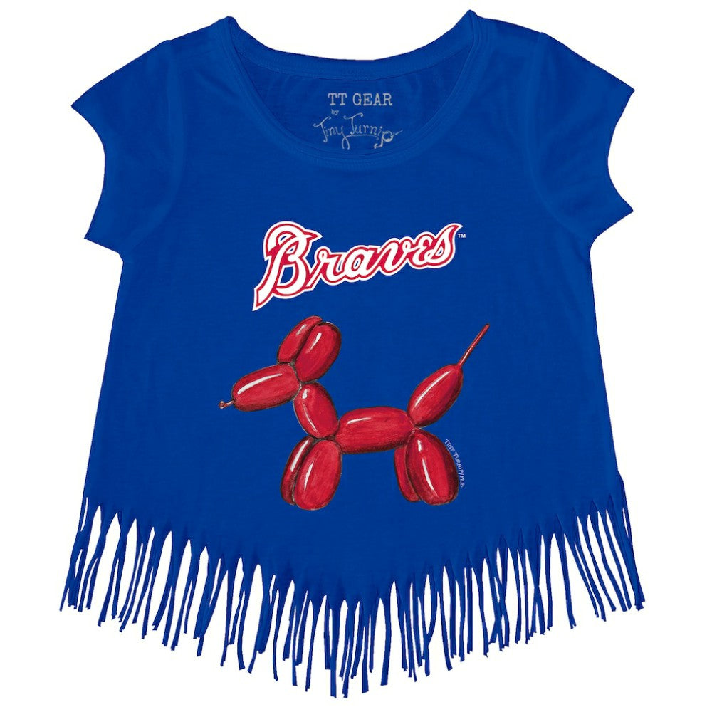 Atlanta Braves Tiny Turnip Girls Youth Balloon Dog Fringe T-Shirt - MLB