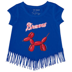 Atlanta Braves Tiny Turnip Girls Youth Balloon Dog Fringe T-Shirt - MLB