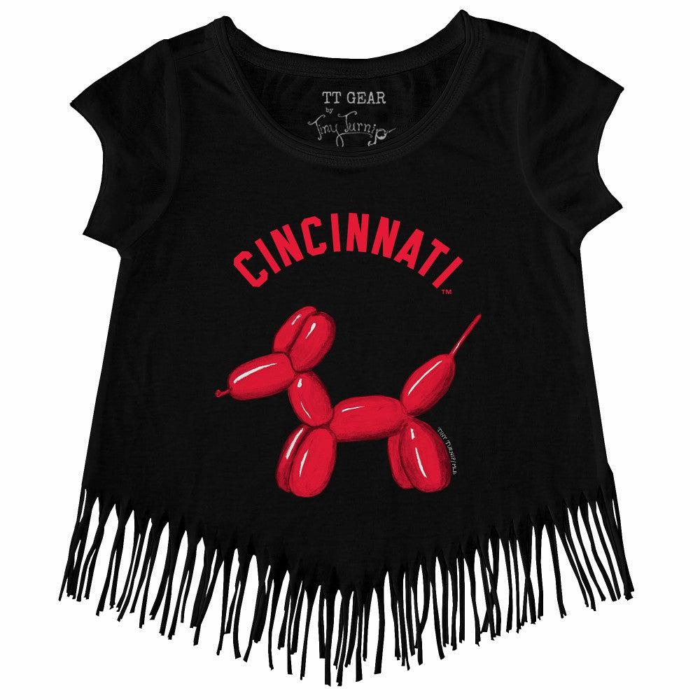 Cincinnati Reds Tiny Turnip Girls Youth Balloon Dog Fringe T-Shirt - MLB