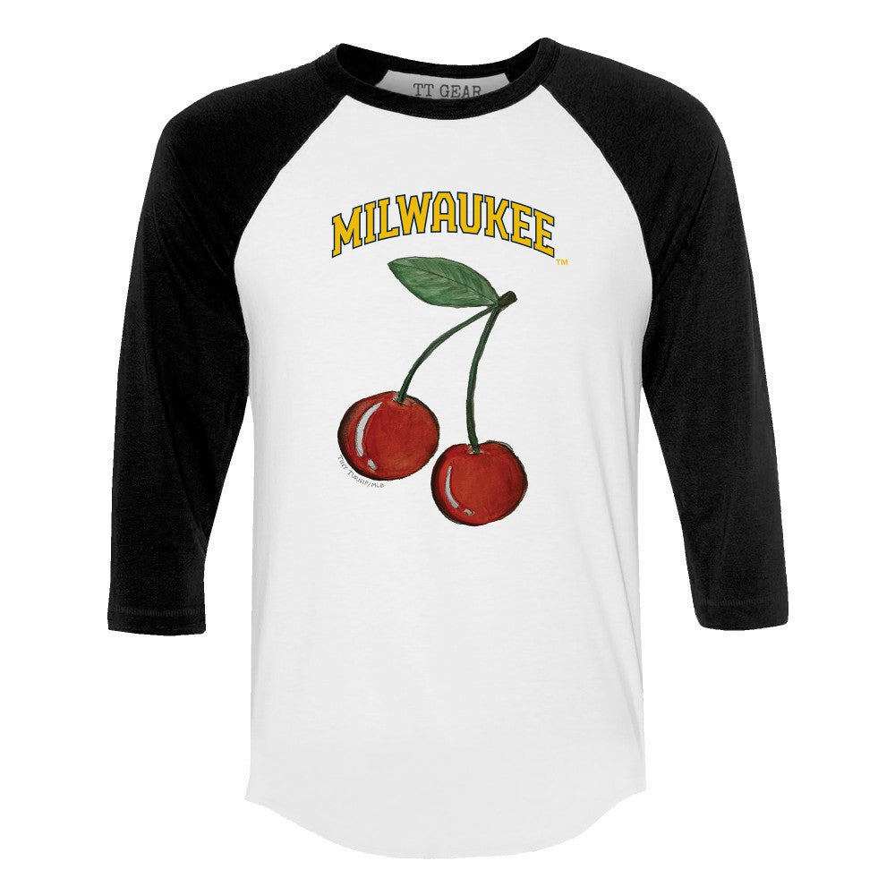 Milwaukee Brewers Tiny Turnip Women's Cherries 3/4-Sleeve Raglan Baseball T-Shirt - MLB