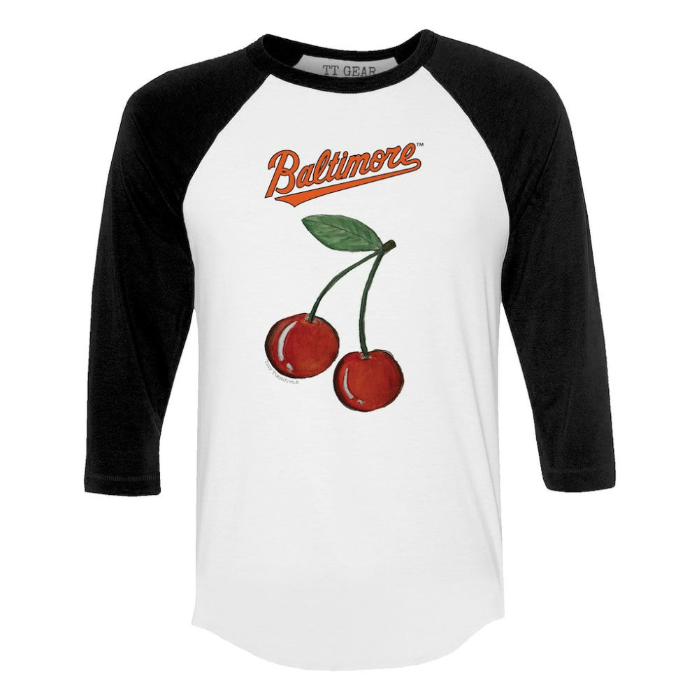 Baltimore Orioles Tiny Turnip Women's Cherries 3/4-Sleeve Raglan Baseball T-Shirt - MLB