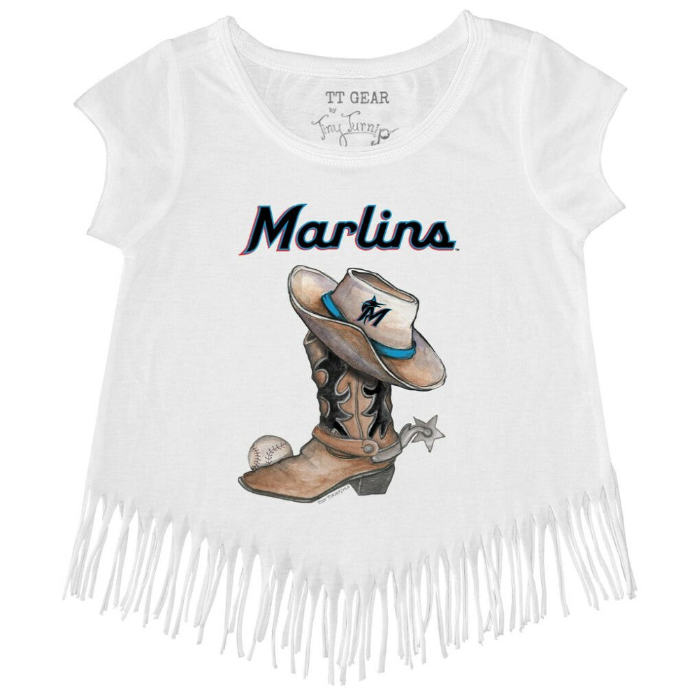 Miami Marlins Tiny Turnip Girls Youth Cowboy Boot Fringe T-Shirt - MLB