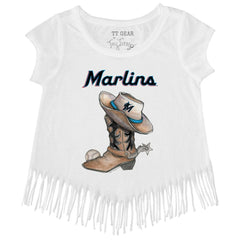 Miami Marlins Tiny Turnip Girls Youth Cowboy Boot Fringe T-Shirt - MLB