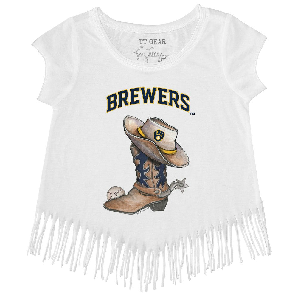Milwaukee Brewers Tiny Turnip Girls Youth Cowboy Boot Fringe T-Shirt - MLB