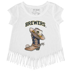 Milwaukee Brewers Tiny Turnip Girls Youth Cowboy Boot Fringe T-Shirt - MLB